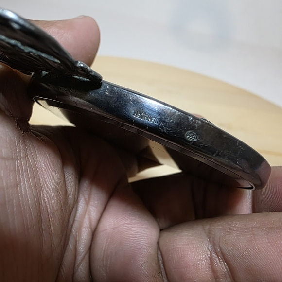 Vintage Hans Jensen Denmark Silver Plate Repousse Compact Mirror Small Hand held - Picture 9 of 13